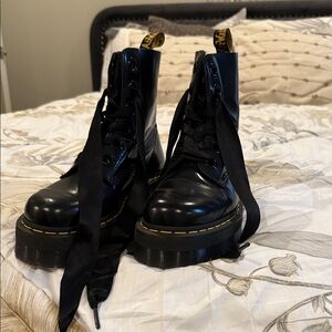 Dr. Martens Black Combat Boots with Yellow Stitching